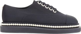 Chanel black canvas pearl oxfords