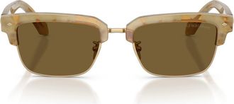 A|X Armani Exchange 52mm Rectangular Sunglasses in Yellow Havana /Dark Brown at Nordstrom