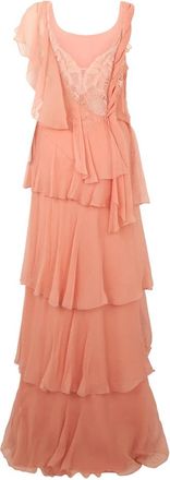 Alberta Ferretti Lange Visjurk met Ruches - Dames - Avondkleed - Roze - M - Kleedjes