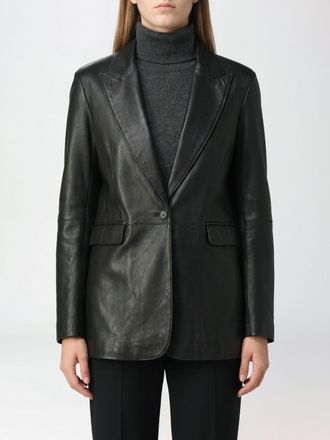 Parosh P. A.R. O.S. H. Single-Breasted Lambskin Leather Blazer with Peak Lapels
