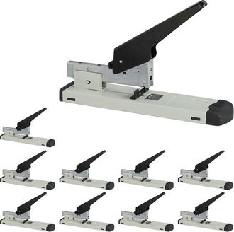 Relaxdays 10 Grapadoras Profesionales 210 Folios, Para Grapas 24/6, Hasta 70 Mm, 18 X 28 X 6,5 Cm, Acero-pl&aacute;stico, Gris