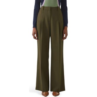 L.k. Bennett Petra Pleated Wide Leg Pants in Dark Khaki at Nordstrom Rack, Size 10 Us / 14 Uk