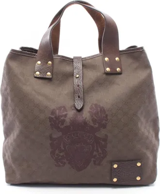 Gucci Brown Canvas Leather Handbag Tote Bag (Pre-Owned)
