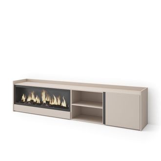 Skraut Home Skraut Home - Mueble Tv, Televisi&oacute;n, Muebles De Sal&oacute;n, Almacenaje, 212x35x50cm, Para Tv Hasta 80, Chimenea El&eacute;ctrica Xxl, Estilo Moderno, Beige