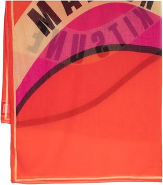 Maison Kitsun&eacute; logo-print cotton scarf - men - Cotton - One Size - Orange