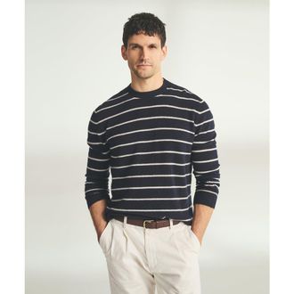 Naadam Lightweight Cashmere Striped Crewneck in Navy Combo at Nordstrom, Size Xx-Large
