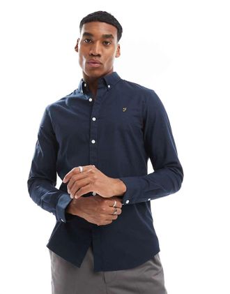 Farah Brewer slim fit long sleeve oxford shirt in black