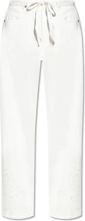 Rag & Bone Broek met openwerkafronding - Dames - Straight fit broeken - Wit - L - Katoen - Broeken