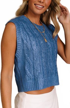 She + Sky Metallic Waves Sweater Vest In Blue