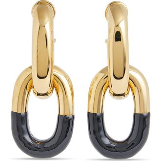 Paco Rabanne XL DOUBLE LINK TWO TONE EARRIN in Black /Light Gold at Nordstrom
