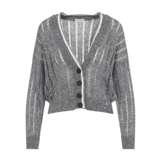 Brunello Cucinelli Brunello Cucinelli, Cardigans, female, Gray, Size: M Linen Cardigan