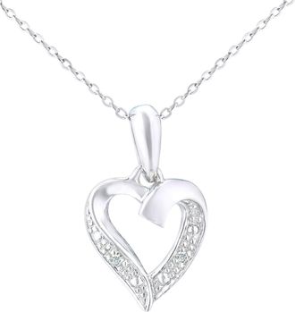 Jewelco London 9ct White Gold Round 1pts Diamond Heart Pendant Necklace 18 inch - PP0AXL5058W
