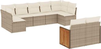 vidaXL Set De Sof&aacute;s De Jard&iacute;n 9 Pzas Con Cojines Rat&aacute;n Sint&eacute;tico Beige Vidaxl