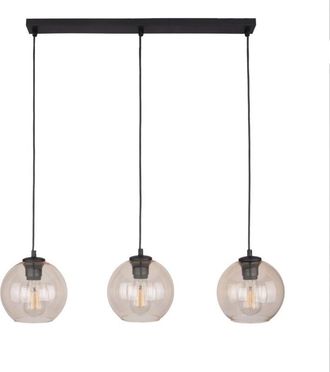 Luminosa Light Designs TK Cubus L&aacute;mpara colgante de techo tipo barra, color negro y cristal &aacute;mbar, 3 bombillas E27