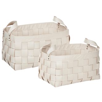 Beliani Beliani - Conjunto De 2 Cestas De Almacenaje Hechas A Mano Con Asas De Piel Sint&eacute;tica Beige Sippar