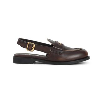 Miu Miu Loafers, female, Brown, Size: 8 1/2 US Brushed Leather Slingback Loafer