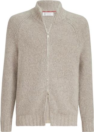 Brunello Cucinelli Cashmere And Silk High-neck Cardigan With Zipper