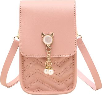 Generic Stylish Womens Vegan Leather Tone Crossbody Purse with Secure Phone Holder and Adjustable Strap for Daily (One Size)