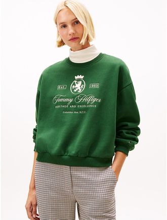 Tommy Hilfiger Womens Embroidered Script Crest Logo Sweatshirt - Green - XS