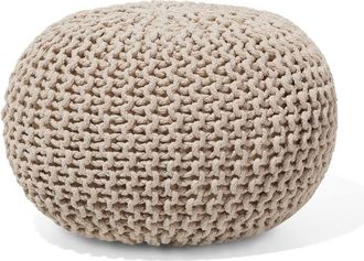 Beliani Puf Otomana Beige Tejido De Algod&oacute;n Relleno De Eps Reposapi&eacute;s Peque&ntilde;o Redondo 40 X 25 Cm Conrad