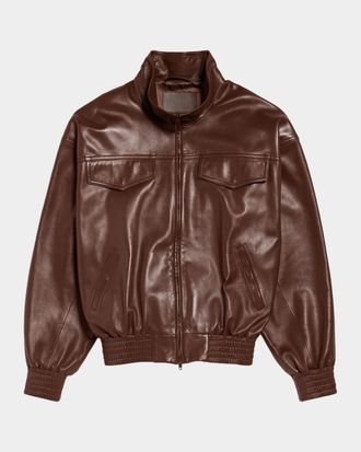 Balenciaga Men & apos;s Smooth Leather Oversized Bomber Jacket