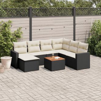 vidaXL Vidaxl - Set De Sof&aacute;s De Jard&iacute;n 8 Piezas Y Cojines Rat&aacute;n Sint&eacute;tico Negro