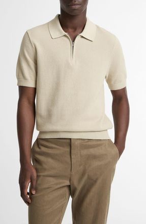 Vince Piqu&eacute; Zip Polo in Parchment at Nordstrom, Size Xx-Large