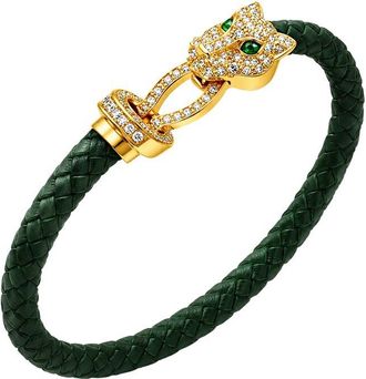 Jean Claude Leather & Stainless Steel Cz Bracelet