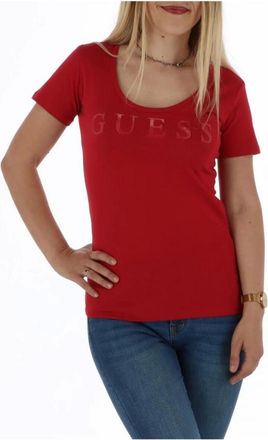 Guess Tops, Dames, Rood, S, Katoen, Elegante Top met Korte Mouwen