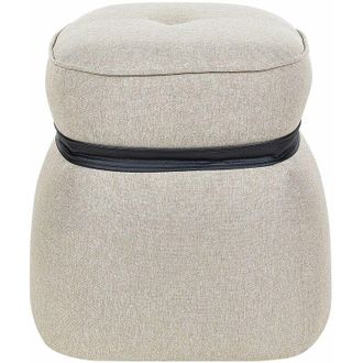Beliani Pouf poggiapiedi moderno rotondo in tessuto di lino beige Monterey