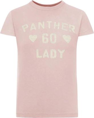 Valentino Tops, Dames, Roze, M, Katoen, Panther Lady T-shirt
