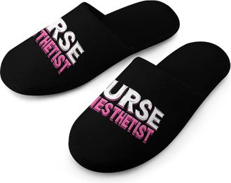 Generic Nurse Anesthetist Warm Mens Slippers Slip On Soft Fleece House Shoes Winter Indoor Outdoor