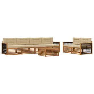 vidaXL Conjunto De Sof&aacute;s De Exterior 7 Uds. Natural Y Beige Vidaxl