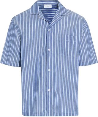 Paolo Pecora Camicia Boxy Fit a Maniche Corte - Heren - Korte mouwen Overhemden - Blauw - XL - Katoen - Overhemden