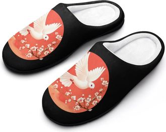Generic Beautiful Flying White Dovees Womens Slippers Warm House Slippers Indoor House Shoes with Anti-Skid Rubber Sole