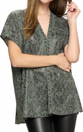 Adrienne Snake Print Double V-Neck Top In Green