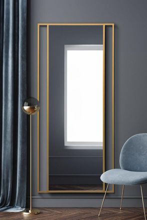MirrorOutlet Gold Modern Wall & Leaner Mirror 79 X 35 (200 x 90CM) | Size: 1 Pack