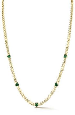 Sphera Milano Cubic Zirconia Heart Station Curb Chain Necklace in Gold/green at Nordstrom Rack