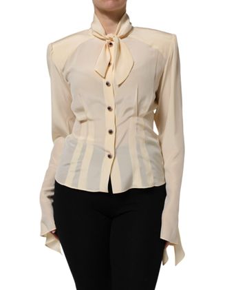 Dolce & Gabbana Light Yellow Silk Ascot Collared Blouse Womens Top (Pre-Owned)