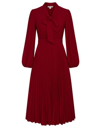 Grace Karin Womens Pleated Swing A-Line Dress Bow Neck Dress for Work Office Business Red Wine 46