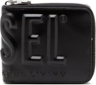 Diesel Leather zip wallet with embossed logo - Small Wallets - Man - Black