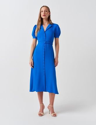 Ghost London Phoebe Crepe Collared Button Down Dress in Blue at Nordstrom, Size 16