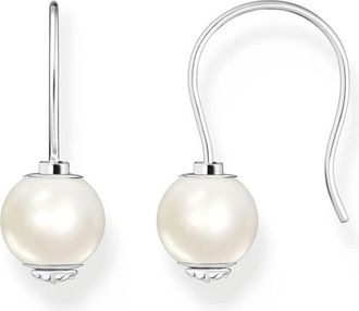 Thomas Sabo Oorbellen Paar Oorhangers met Zoetwater Cultuurparel - Dames - Oorbellen - Grijs - ONE Size - Accessoires