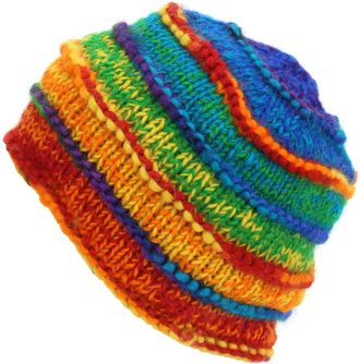 Loud Elephant Hand Knitted Wool Beanie Hat - SD Shredded Rainbow