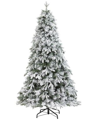 Nearly Natural 6ft. Flocked Vermont Mixed Pine Artificial Christmas Tree With 300 Clear LED Lights