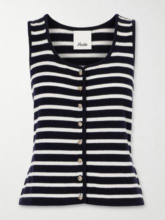 Allude Gilet In Cashmere A Righe - Nero