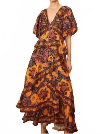 Farm Rio Garden Bloom Blush Maxi Dress In Orange