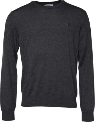 Dolce & Gabbana Merino Wol Trui met Ronde Hals - Heren - Ronde hals truien - Grijs - XL - Wol - Truien & Vesten