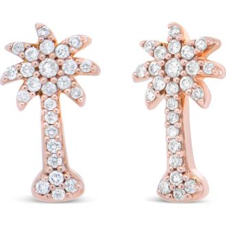 House of Brilliance 10K Rose Gold 1/4 Ct Diamond Palm Tree Stud Earrings in Pink at Nordstrom
