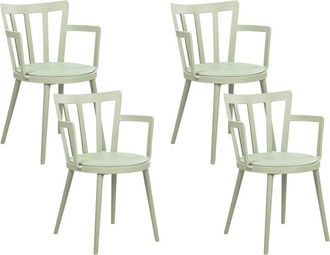 Beliani Modern Minimalist Living Room Set of 4 Dining Chairs Green Synthetic Padded Faux Leather Seat with Armrests Morill